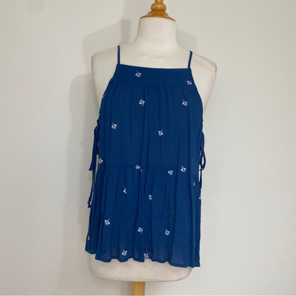 3/$25 NWT New Universal Thread Blue Floral Gauzy Square Neck Tank Top XS Boho